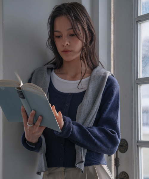 DEHEVE（デヘヴェ）の「Round Ribbed Cardigan [Navy]（カーディガン/ボレロ・レディース・ネイビー・FREE）」の2枚目の写真