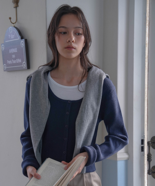 DEHEVE（デヘヴェ）の「Round Ribbed Cardigan [Navy]（カーディガン/ボレロ・レディース・ネイビー・FREE）」の3枚目の写真