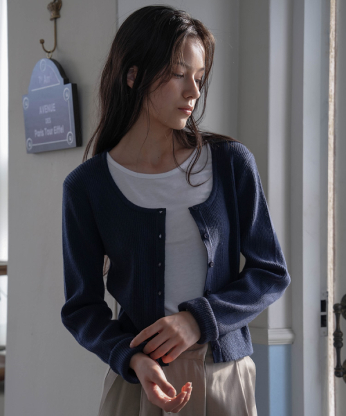 DEHEVE（デヘヴェ）の「Round Ribbed Cardigan [Navy]（カーディガン/ボレロ・レディース・ネイビー・FREE）」の5枚目の写真