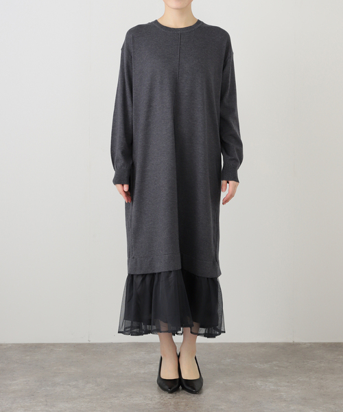 La TOTALITE(ラトータリテ)の「【洗える】TORRAZZO DONNA/トラッゾドンナ ニット×チュール ワンピース(ワンピース・レディース・チャコールグレー/ベージュ・FREE)」の3枚目の写真