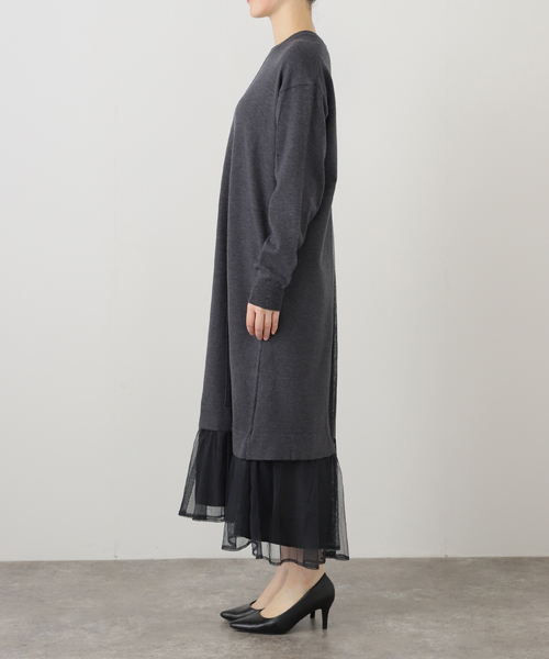 La TOTALITE(ラトータリテ)の「【洗える】TORRAZZO DONNA/トラッゾドンナ ニット×チュール ワンピース(ワンピース・レディース・チャコールグレー/ベージュ・FREE)」の4枚目の写真