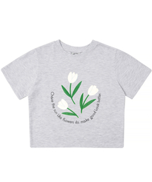 スリーフラワークロップTシャツ（ライトグレー）