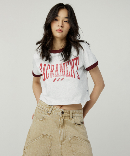 MAGOODGAN（メックウッドガン）の「ルディア 3623 サクラメントアッシュホワイト クロップリンガー半袖Tシャツ（Tシャツ/カットソー・レディース・その他・MEDIUM/SMALL）」の2枚目の写真