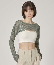 MOIREMOA（モアレモア）の「mesh crop layered top-green（ニット/セーター）」
