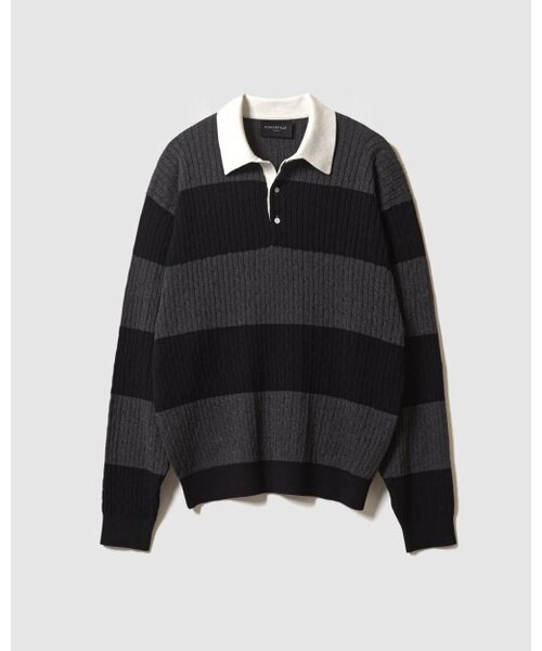 CABLE RUGBY KNIT BLACK/CHARCOAL
