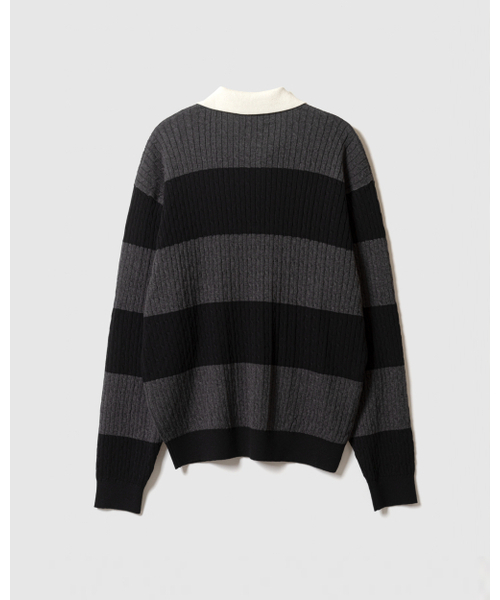 POKER FACE（ポーカーフェイス）の「CABLE RUGBY KNIT BLACK/CHARCOAL（ニット/セーター・メンズ・その他・48/50）」の2枚目の写真