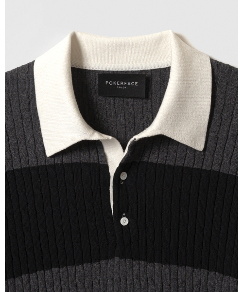 POKER FACE（ポーカーフェイス）の「CABLE RUGBY KNIT BLACK/CHARCOAL（ニット/セーター・メンズ・その他・48/50）」の3枚目の写真