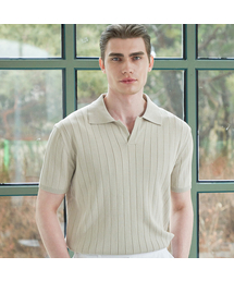 ALLCLASSIC（オールクラシック）の「ALCKT028 Washable Lip Open Collar Knit_beige（ポロシャツ）」