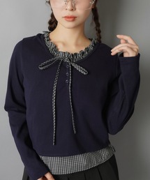 SPINNS | 重ね着いらずで即可愛い♪リボン付きレイヤード風カットソー(Tシャツ/カットソー)