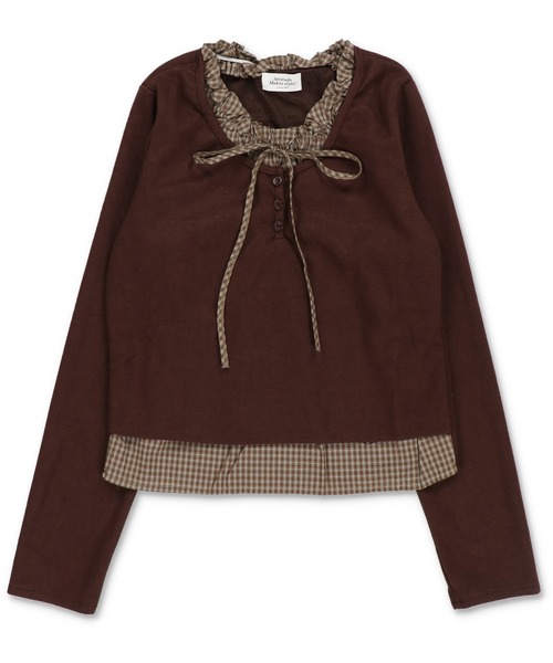 SPINNS（スピンズ）の「重ね着いらずで即可愛い♪リボン付きレイヤード風カットソー（Tシャツ/カットソー・レディース・ベージュ/ブラウン/ネイビー/オフホワイト・ONESIZE）」の7枚目の写真