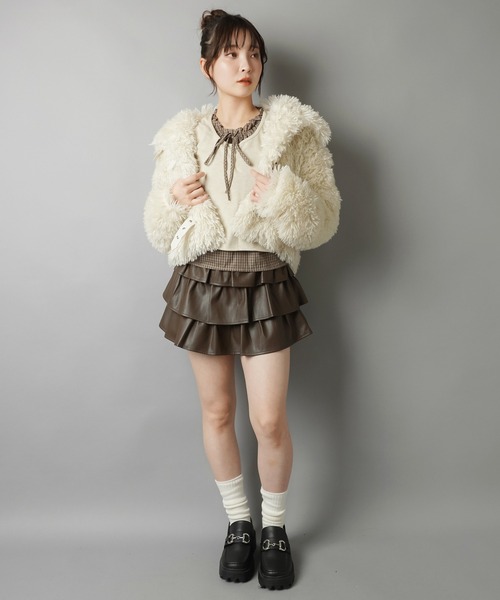 SPINNS（スピンズ）の「重ね着いらずで即可愛い♪リボン付きレイヤード風カットソー（Tシャツ/カットソー・レディース・ベージュ/ブラウン/ネイビー/オフホワイト・ONESIZE）」の17枚目の写真