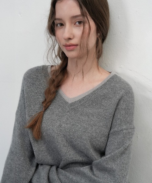 GENERAL IDEA（ジェネラルアイデア）の「woman layered v-neck knit pullover/レイヤードVネックニットプルオーバー（ニット/セーター・レディース・グレー・M/S）」の3枚目の写真