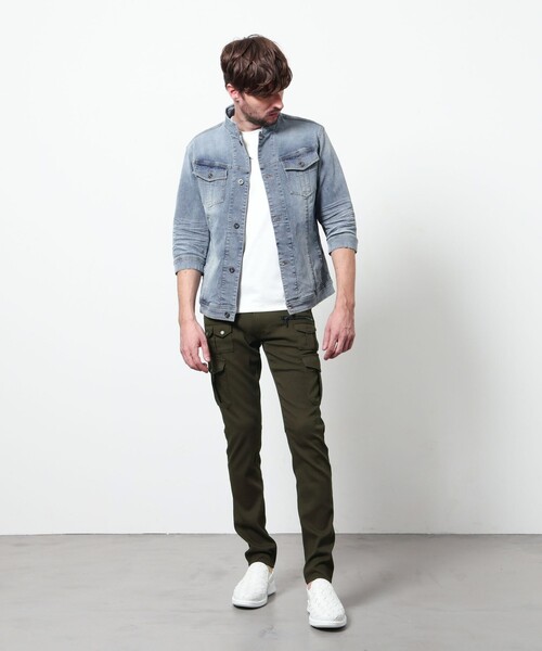 HIDEAWAYS NICOLE（ハイダウェイニコル）の「ライトオンスストレッチデニム７分袖Gジャン（デニムジャケット・メンズ・オフホワイト/インディゴブルー/ブルー・X-LARGE/LARGE/MEDIUM）」の7枚目の写真