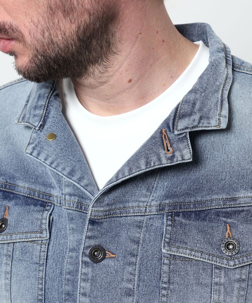 HIDEAWAYS NICOLE（ハイダウェイニコル）の「ライトオンスストレッチデニム７分袖Gジャン（デニムジャケット・メンズ・オフホワイト/インディゴブルー/ブルー・X-LARGE/LARGE/MEDIUM）」の14枚目の写真