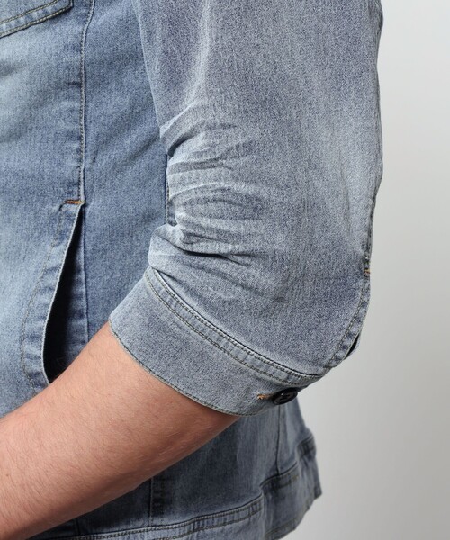 HIDEAWAYS NICOLE（ハイダウェイニコル）の「ライトオンスストレッチデニム７分袖Gジャン（デニムジャケット・メンズ・オフホワイト/インディゴブルー/ブルー・X-LARGE/LARGE/MEDIUM）」の18枚目の写真