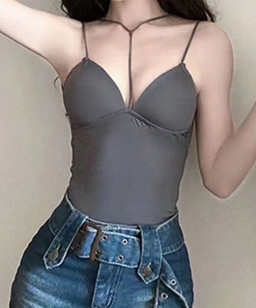 Lace Ladies(レースレディース)の「ソリッドカラー Vネック カップ付き ホルター キャミソール(キャミソール・レディース・ホワイト/ブラック/グレー・FREE)」の5枚目の写真