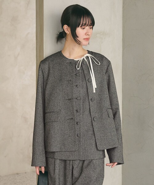 BEAUTY&YOUTH UNITED ARROWS（ビューティーアンドユースユナイテッドアローズ）の「ツイードライク ノーカラージャケット（ノーカラージャケット・レディース・ブラック/その他1・S/XS/M）」の4枚目の写真