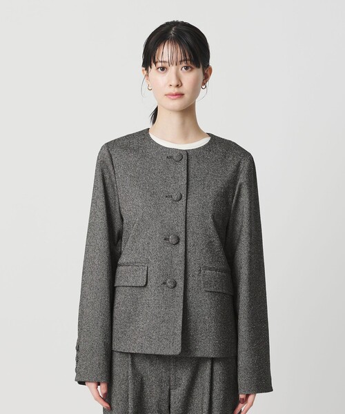 ツイードライク ノーカラージャケット（ノーカラージャケット