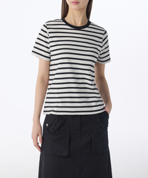 ウィメンズブレトンストライプクルーネックTシャツ[アイボリー/ブラック]
