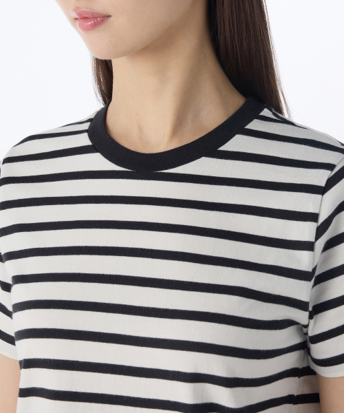 MUSINSA STANDARD WOMAN（ムシンサスタンダードウーマン）の「ウィメンズブレトンストライプクルーネックTシャツ[アイボリー/ブラック]（Tシャツ/カットソー・レディース・その他・LARGE/MEDIUM/SMALL/X-SMALL）」の3枚目の写真