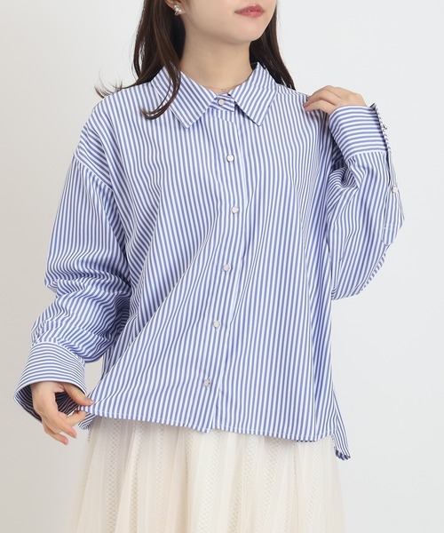 TRUDEA(トルディア)の「マルチファンクション ストライプシャツ(シャツ/ブラウス・レディース・ネイビー/ブルー・MEDIUM)」の1枚目の写真