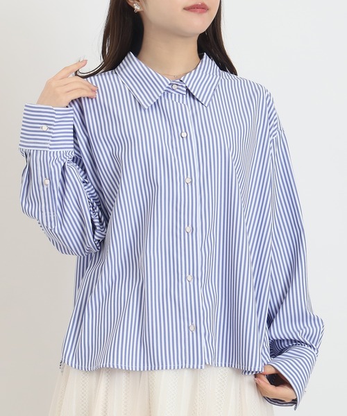 TRUDEA(トルディア)の「マルチファンクション ストライプシャツ(シャツ/ブラウス・レディース・ネイビー/ブルー・MEDIUM)」の3枚目の写真