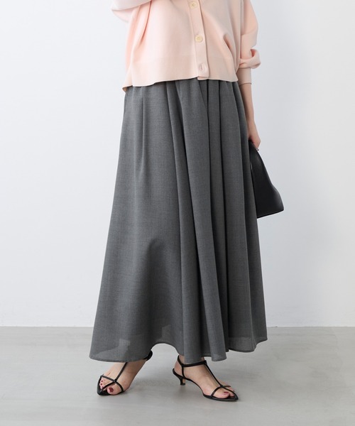 MICA&DEAL(マイカ&ディール)の「ボイルタックギャザーロングスカート(スカート・レディース・オフホワイト/ダークネイビー/グレー・FREE)」の2枚目の写真