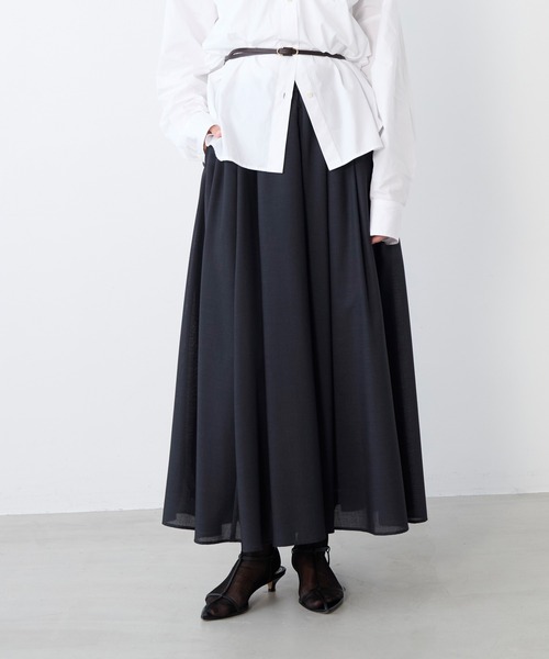 MICA&DEAL(マイカ&ディール)の「ボイルタックギャザーロングスカート(スカート・レディース・オフホワイト/ダークネイビー/グレー・FREE)」の3枚目の写真