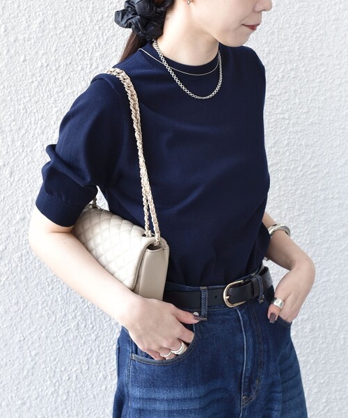 SHIPS Colors(シップス カラーズ)の「SHIPS Colors:〈接触冷感・手洗い可能〉14ゲージ 5分袖 ニット◇(ニット/セーター・レディース・ネイビー/ライトグレー/ピンク/ライトブルー・ONE SIZE)」の7枚目の写真
