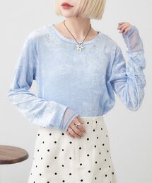 袖チュールベロアロンT