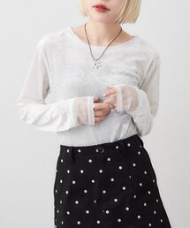 w closet | 袖チュールベロアロンT(Tシャツ/カットソー)