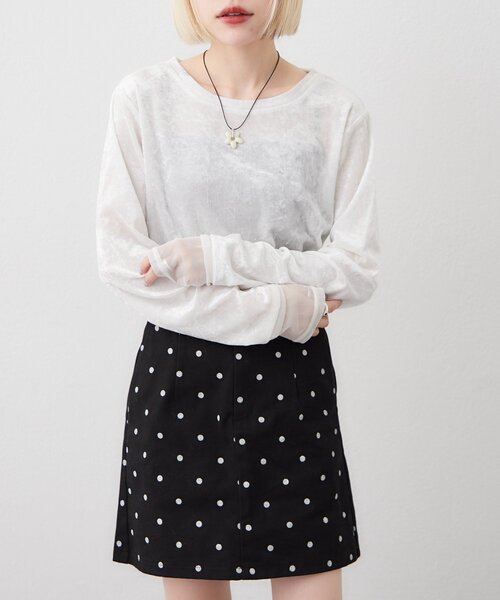 w closet（ダブルクローゼット）の「袖チュールベロアロンT（Tシャツ/カットソー・レディース・アイボリー/ピンク/グレー/ブルー・FREE）」の5枚目の写真