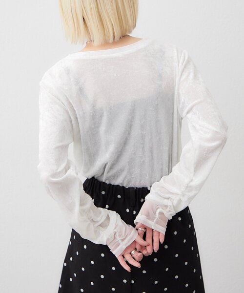 w closet（ダブルクローゼット）の「袖チュールベロアロンT（Tシャツ/カットソー・レディース・アイボリー/ピンク/グレー/ブルー・FREE）」の7枚目の写真