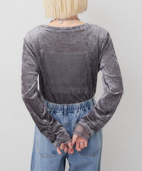 w closet（ダブルクローゼット）の「袖チュールベロアロンT（Tシャツ/カットソー・レディース・アイボリー/ピンク/グレー/ブルー・FREE）」の17枚目の写真