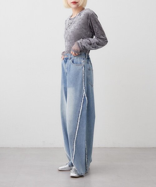 w closet（ダブルクローゼット）の「袖チュールベロアロンT（Tシャツ/カットソー・レディース・アイボリー/ピンク/グレー/ブルー・FREE）」の20枚目の写真