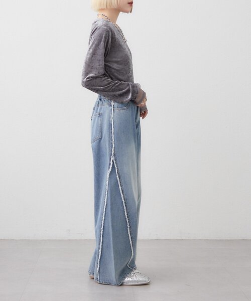 w closet（ダブルクローゼット）の「袖チュールベロアロンT（Tシャツ/カットソー・レディース・アイボリー/ピンク/グレー/ブルー・FREE）」の22枚目の写真