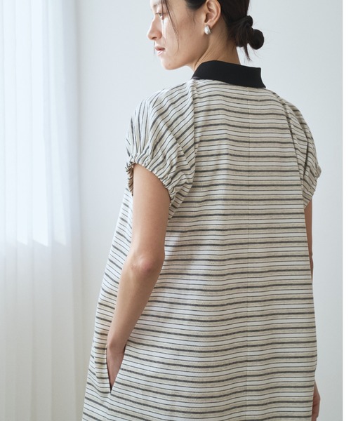 audrey and john wad（オードリーアンドジョンワッド）の「ボーダーカットソーワンピース（Tシャツ/カットソー・レディース・ネイビー/ライトベージュ/グレー・FREE）」の5枚目の写真