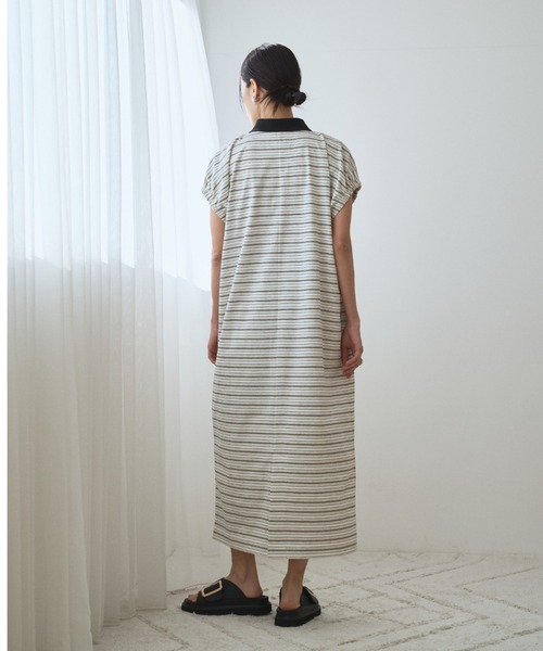 audrey and john wad（オードリーアンドジョンワッド）の「ボーダーカットソーワンピース（Tシャツ/カットソー・レディース・ネイビー/ライトベージュ/グレー・FREE）」の6枚目の写真