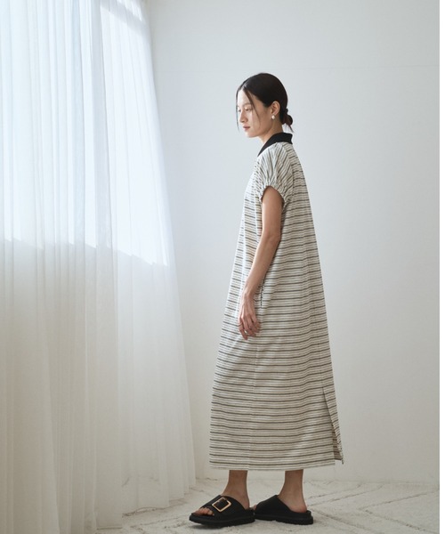audrey and john wad（オードリーアンドジョンワッド）の「ボーダーカットソーワンピース（Tシャツ/カットソー・レディース・ネイビー/ライトベージュ/グレー・FREE）」の7枚目の写真