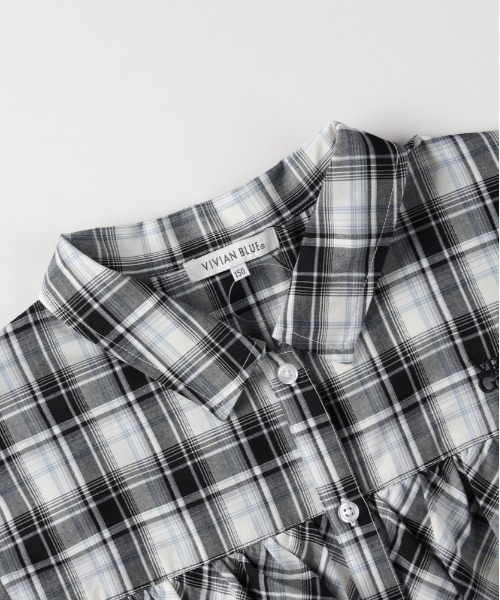 Right-on（ライトオン）の「【VIVIAN BLUE】ギャザー袖フリルティアードシャツ (キッズ / ガーリー / おでかけ)（シャツ/ブラウス・キッズ・ブラック/ブルー・110/120/130/140/150/160）」の6枚目の写真