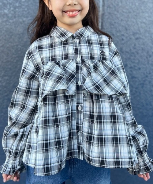 Right-on（ライトオン）の「【VIVIAN BLUE】ギャザー袖フリルティアードシャツ (キッズ / ガーリー / おでかけ)（シャツ/ブラウス・キッズ・ブラック/ブルー・110/120/130/140/150/160）」の12枚目の写真