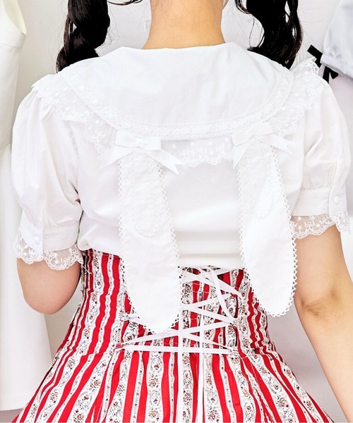 BODYLINE(ボディライン)の「うさみみドットレースのフリルブラウス(シャツ/ブラウス・レディース・オフホワイト・M/L/2L/4L)」の7枚目の写真