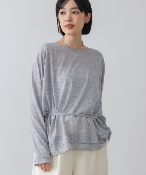 Bou Jeloud(ブージュルード)の「オーバーサイズシアーウエストマークトップス(Tシャツ/カットソー・レディース・グレー/オフホワイト/ブラック/イエロー/ピンク・FREE)」の1枚目の写真