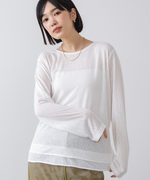 Bou Jeloud(ブージュルード)の「オーバーサイズシアーウエストマークトップス(Tシャツ/カットソー・レディース・グレー/オフホワイト/ブラック/イエロー/ピンク・FREE)」の2枚目の写真