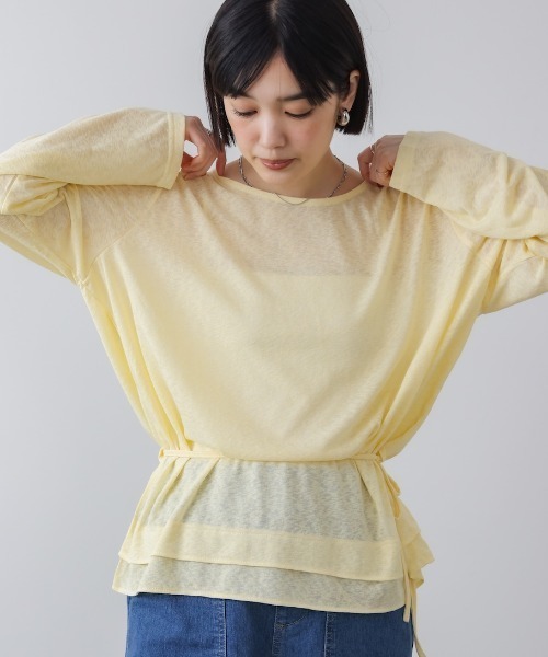 Bou Jeloud(ブージュルード)の「オーバーサイズシアーウエストマークトップス(Tシャツ/カットソー・レディース・グレー/オフホワイト/ブラック/イエロー/ピンク・FREE)」の4枚目の写真