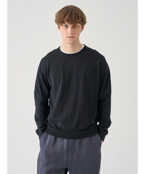 JOHN SMEDLEY(ジョンスメドレー)の「コットン クルーネックニットプルオーバー(ニット/セーター・メンズ・ブラック・S/M/L)」の1枚目の写真