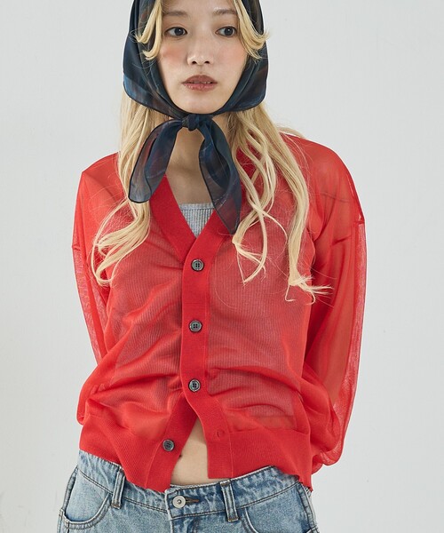 NOMINE（ノミネ）の「ジャガード シアー ニット カーディガン（カーディガン/ボレロ・レディース・レッド/ライトグレー/ブラウン/ブラック・フリー）」の4枚目の写真