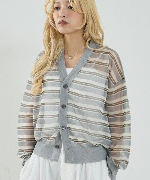 NOMINE（ノミネ）の「ジャガード シアー ニット カーディガン（カーディガン/ボレロ・レディース・レッド/ライトグレー/ブラウン/ブラック・フリー）」の3枚目の写真