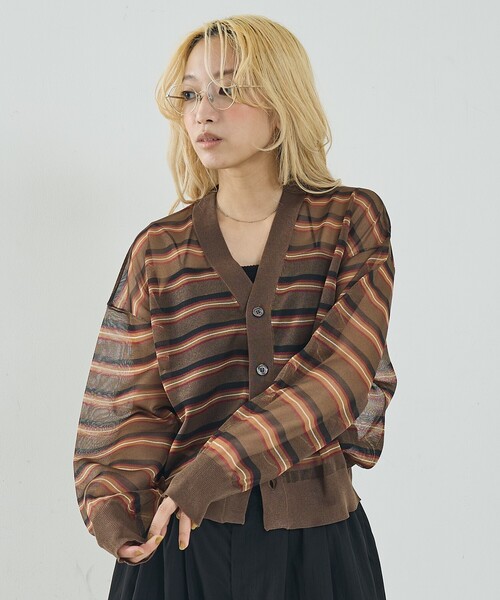 NOMINE（ノミネ）の「ジャガード シアー ニット カーディガン（カーディガン/ボレロ・レディース・レッド/ライトグレー/ブラウン/ブラック・フリー）」の14枚目の写真