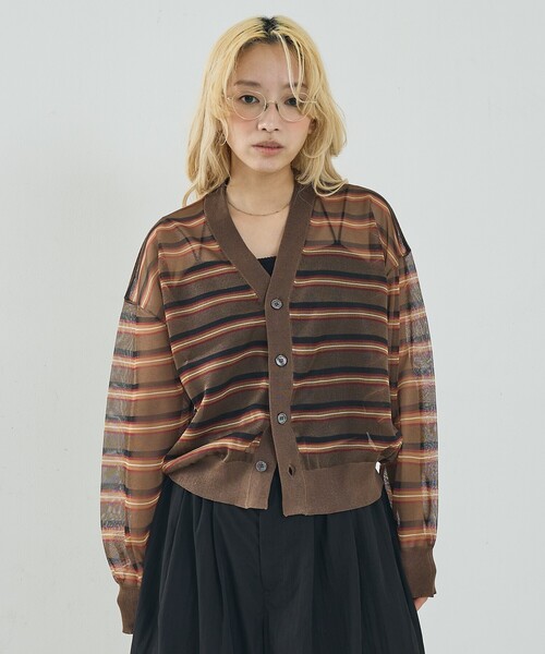 NOMINE（ノミネ）の「ジャガード シアー ニット カーディガン（カーディガン/ボレロ・レディース・レッド/ライトグレー/ブラウン/ブラック・フリー）」の15枚目の写真